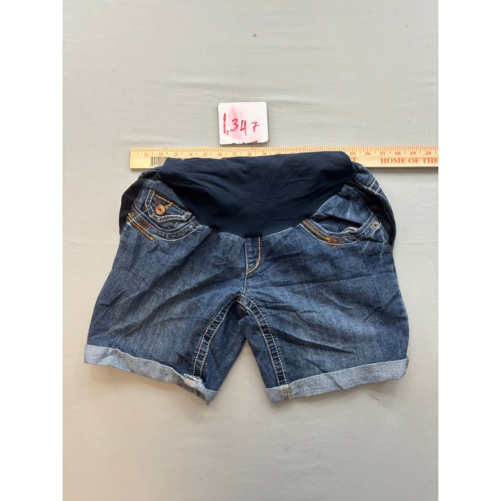 Dollhouse Maternity Denim Shorts Dark Wash Full Belly Band Cuffed Blue Size M